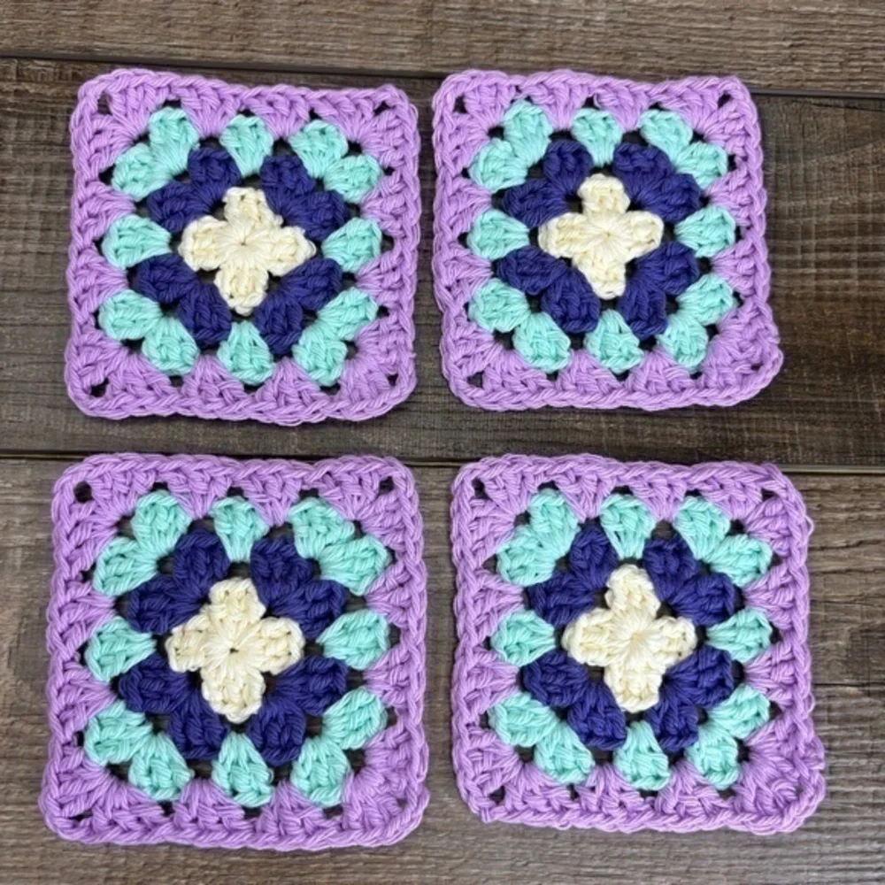 Granny Square Cup Mug Coasters Set of 4‎ Handcrafted Crochet Cotton